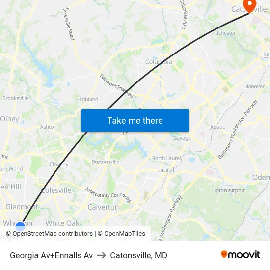 Georgia Av+Ennalls Av to Catonsville, MD map