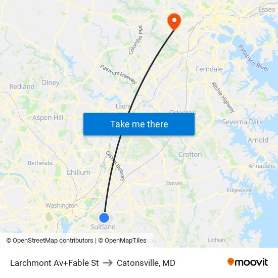 Larchmont Av+Fable St to Catonsville, MD map