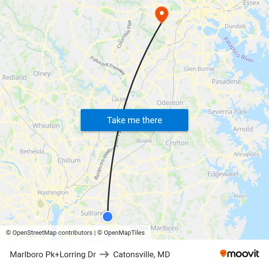 Marlboro Pk+Lorring Dr to Catonsville, MD map