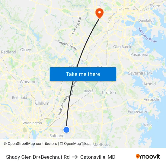 Shady Glen Dr+Beechnut Rd to Catonsville, MD map