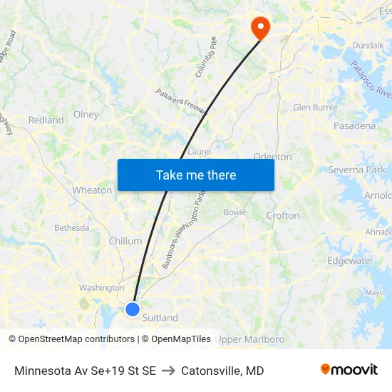 Minnesota Av Se+19 St SE to Catonsville, MD map