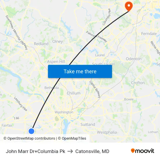 John Marr Dr+Columbia Pk to Catonsville, MD map