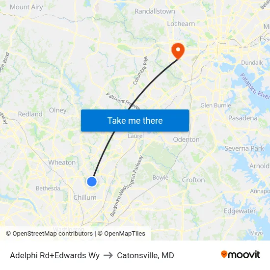 Adelphi Rd+Edwards Wy to Catonsville, MD map