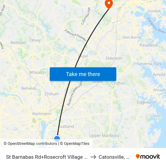 St Barnabas Rd+Rosecroft Village Dr to Catonsville, MD map