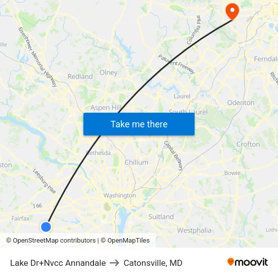 Lake Dr+Nvcc Annandale to Catonsville, MD map
