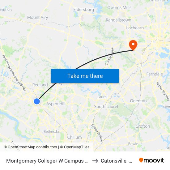 Montgomery College+W Campus Dr to Catonsville, MD map