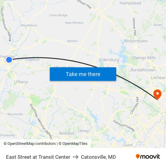 East Street at Transit Center to Catonsville, MD map