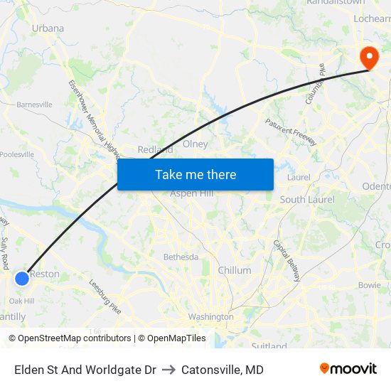 Elden St And Worldgate Dr to Catonsville, MD map