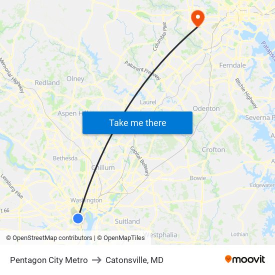 Pentagon City Metro to Catonsville, MD map