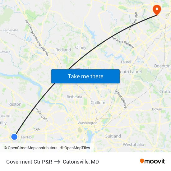 Goverment Ctr P&R to Catonsville, MD map