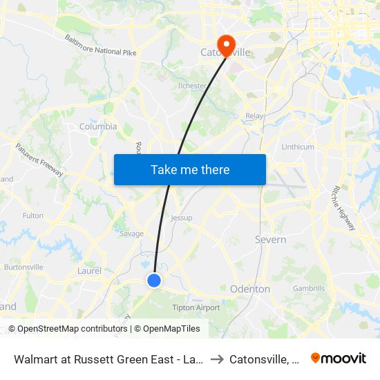 Walmart at Russett Green East - Laurel to Catonsville, MD map