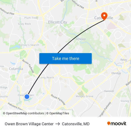 Owen Brown Village Center to Catonsville, MD map