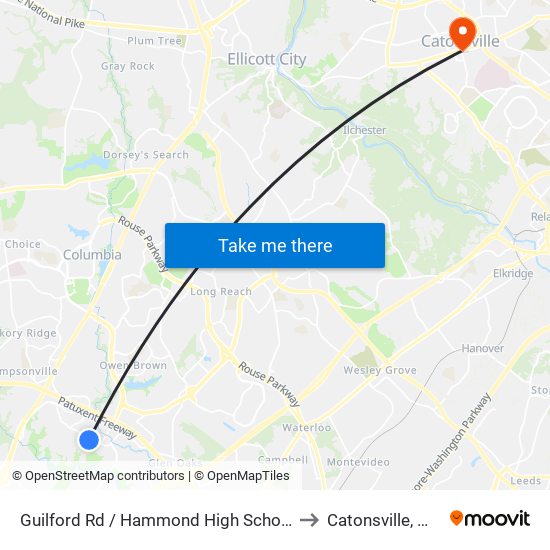 Guilford Rd / Hammond High School to Catonsville, MD map