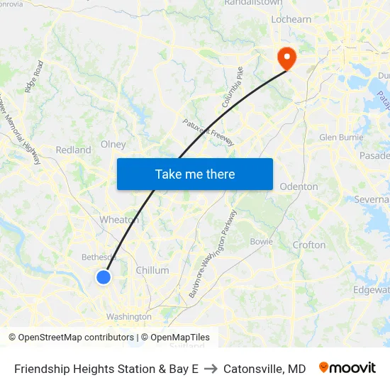 Friendship Heights Station & Bay E to Catonsville, MD map