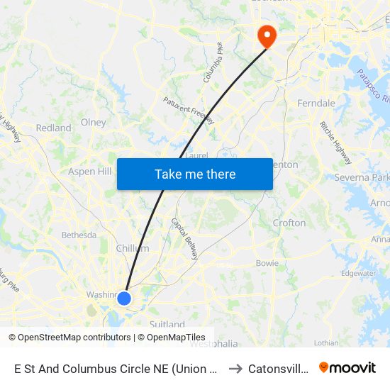 E St And Columbus Circle NE (Union Station) (Eb) to Catonsville, MD map