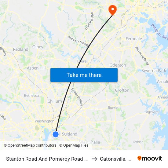 Stanton Road And Pomeroy Road SE to Catonsville, MD map