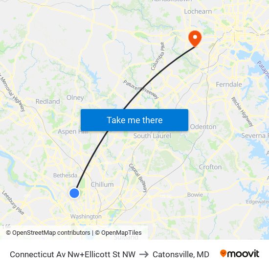 Connecticut Av Nw+Ellicott St NW to Catonsville, MD map