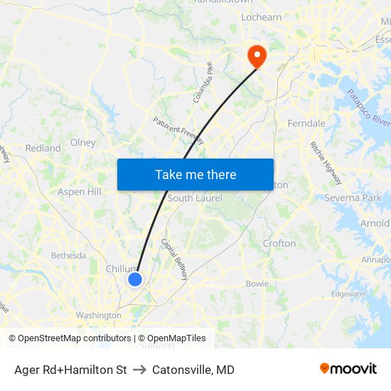 Ager Rd+Hamilton St to Catonsville, MD map