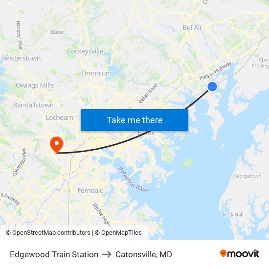 Edgewood Train Station to Catonsville, MD map