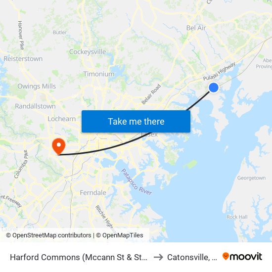 Harford Commons (Mccann St & Starr St) to Catonsville, MD map