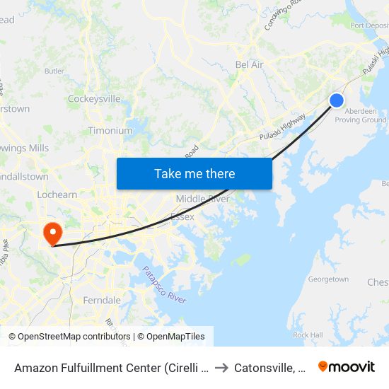 Amazon Fulfuillment Center (Cirelli Ct) to Catonsville, MD map