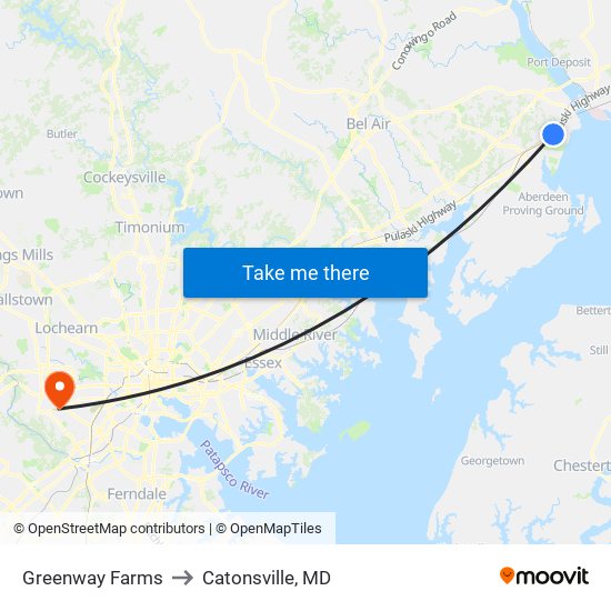 Greenway Farms to Catonsville, MD map