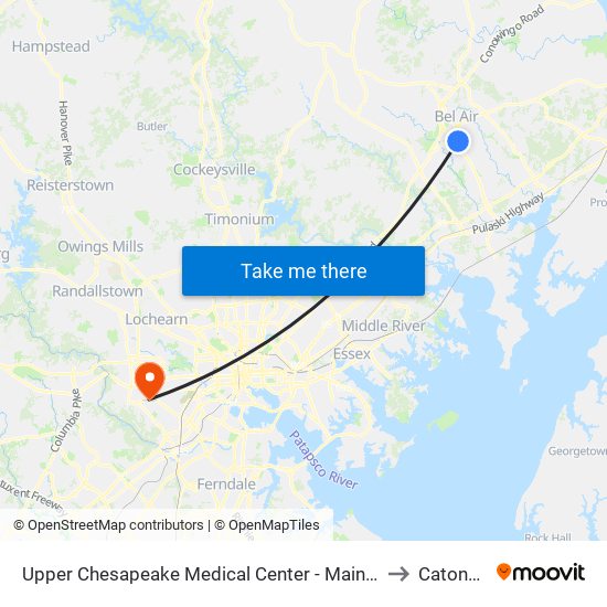 Upper Chesapeake Medical Center - Main Entrance (500 Upper Chesapeake Dr) to Catonsville, MD map