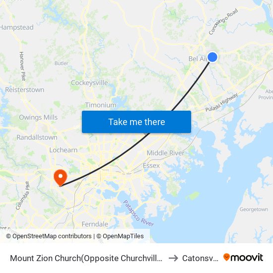 Mount Zion Church(Opposite Churchville Rd/Rt 22 & Andreas Dr) to Catonsville, MD map