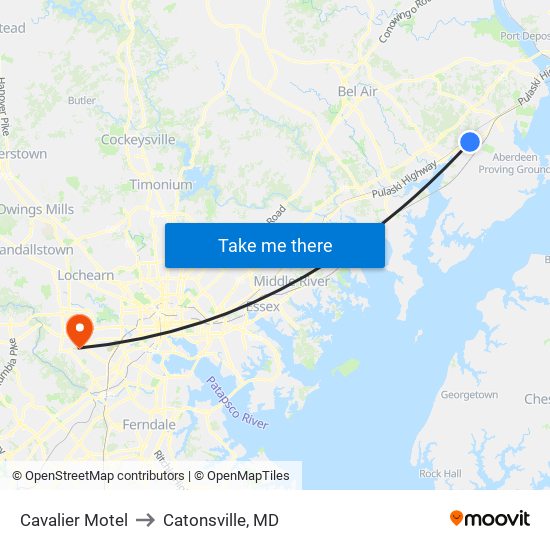 Cavalier Motel to Catonsville, MD map