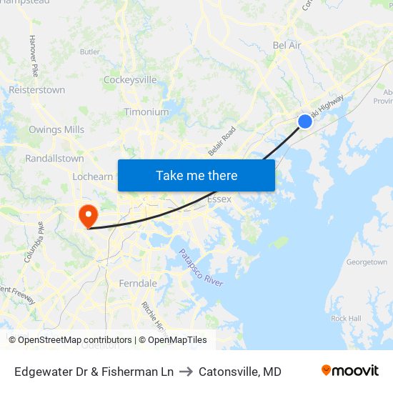 Edgewater Dr & Fisherman Ln to Catonsville, MD map