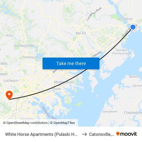 White Horse Apartments  (Pulaski Hwy/Us 40) to Catonsville, MD map