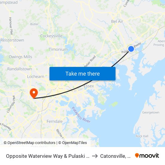 Opposite Waterview Way & Pulaski Hwy to Catonsville, MD map