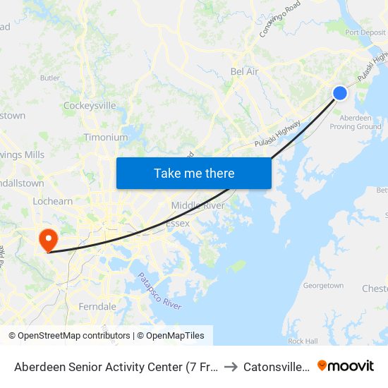 Aberdeen Senior Activity Center (7 Franklin St) to Catonsville, MD map