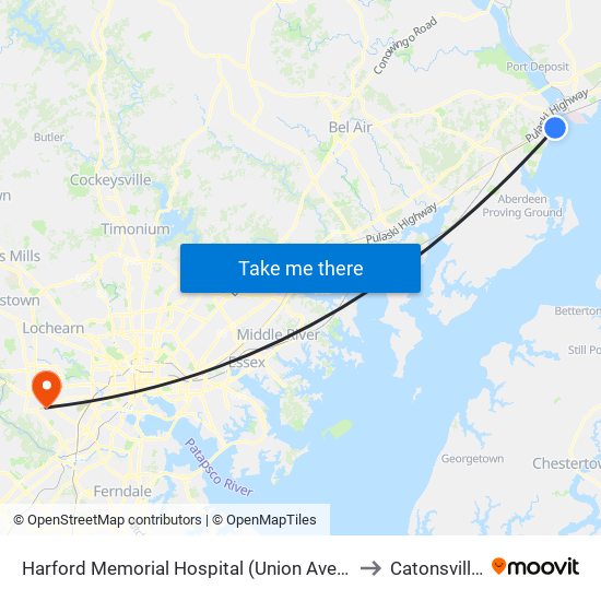 Harford Memorial Hospital (Union Ave & Revolution St) to Catonsville, MD map