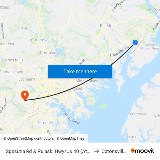 Spesutia Rd & Pulaski Hwy/Us 40 (At Graveyard) to Catonsville, MD map