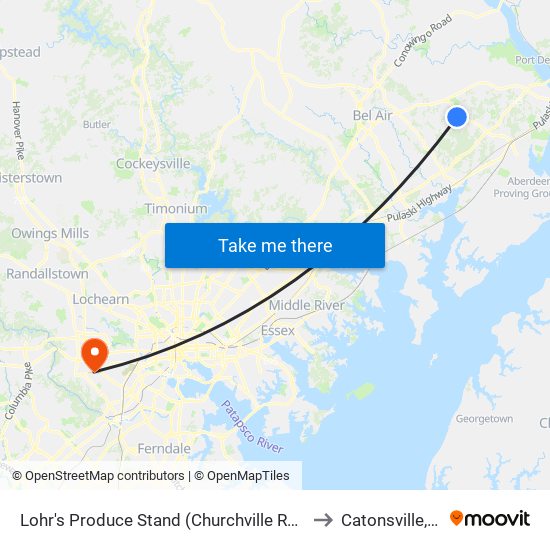 Lohr's Produce Stand (Churchville Rd/Rt 22) to Catonsville, MD map