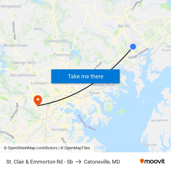 St. Clair & Emmorton Rd - Sb to Catonsville, MD map