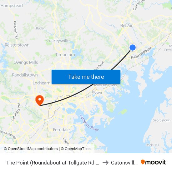 The Point (Roundabout at Tollgate Rd & Westover Ln) to Catonsville, MD map