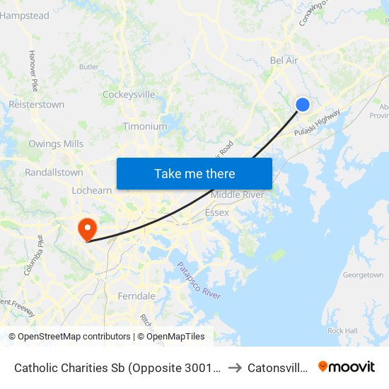 Catholic Charities Sb (Opposite 3001 St. Clair Ln) to Catonsville, MD map