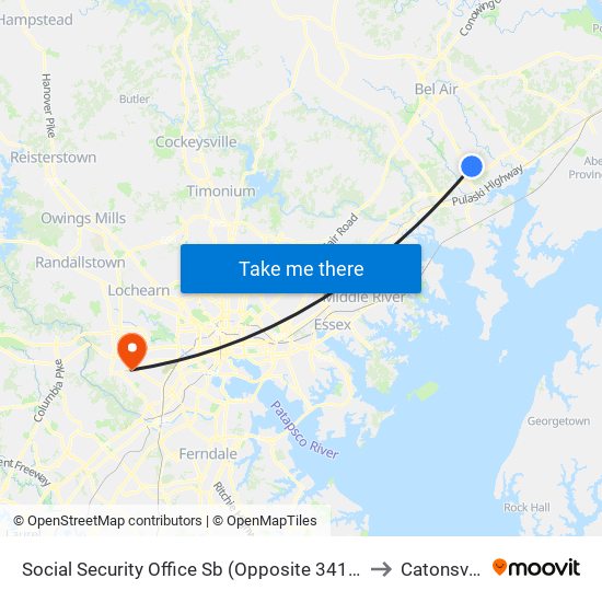 Social Security Office Sb (Opposite 3415 Box Hill S Corp Ctr Dr) to Catonsville, MD map