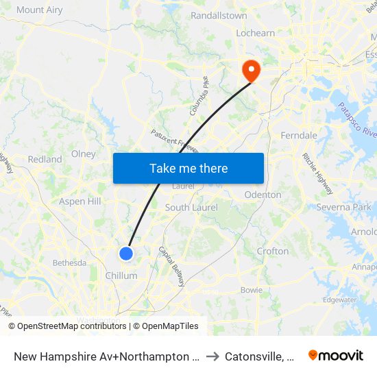 New Hampshire Av+Northampton Dr to Catonsville, MD map