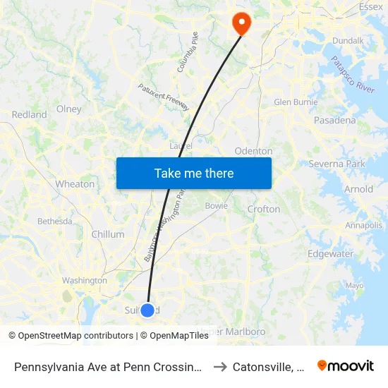 Pennsylvania Ave at Penn Crossing Dr to Catonsville, MD map