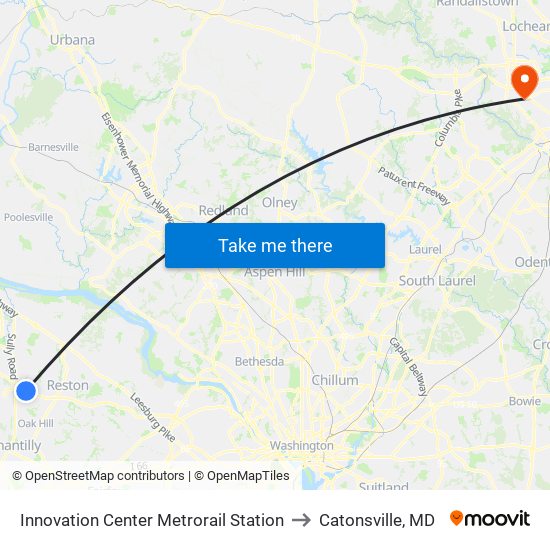 Innovation Center Metrorail Station to Catonsville, MD map