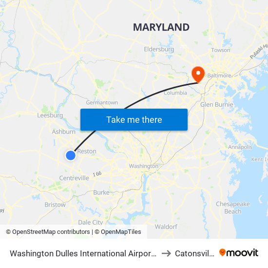 Washington Dulles International Airport Metrorail Station to Catonsville, MD map