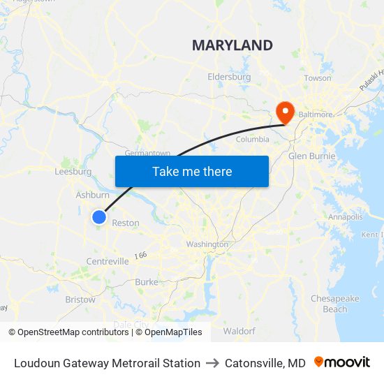 Loudoun Gateway Metrorail Station to Catonsville, MD map