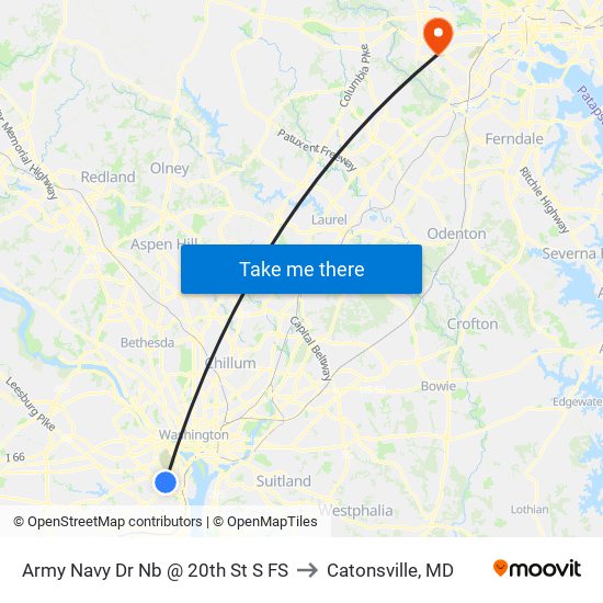 Army Navy Dr Nb @ 20th St S FS to Catonsville, MD map