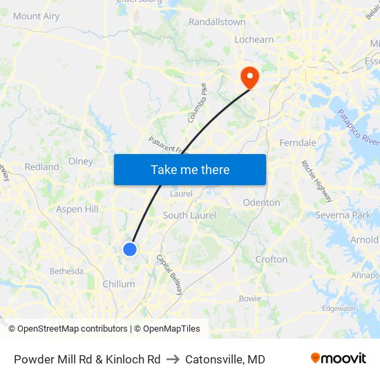 Powder Mill Rd & Kinloch Rd to Catonsville, MD map