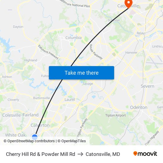 Cherry Hill Rd & Powder Mill Rd to Catonsville, MD map