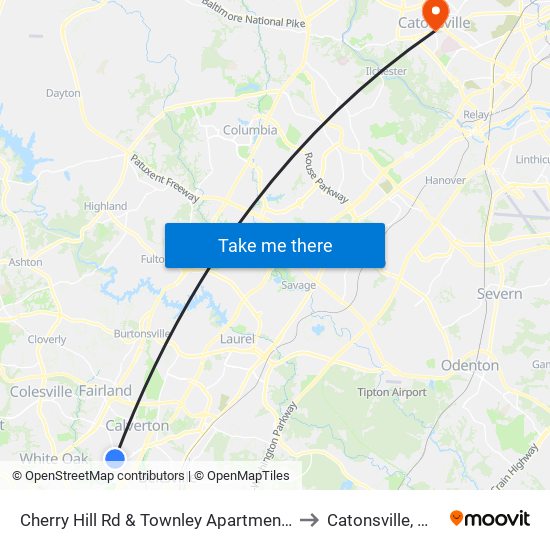 Cherry Hill Rd & Townley Apartments to Catonsville, MD map