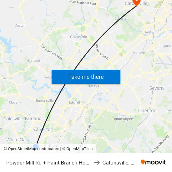 Powder Mill Rd + Paint Branch Home to Catonsville, MD map